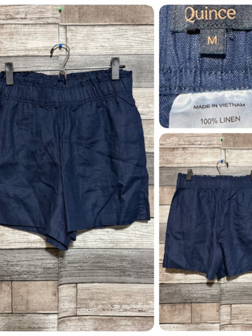 Quince 100% Linen High Waisted Shorts Women’s M Blue (Inseam 5) Pull On
